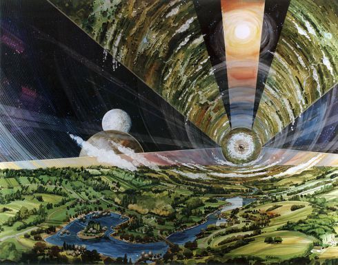 Interno di un Cilindro di O'Neill, secondo una elaborazione grafica a cura della NASA.