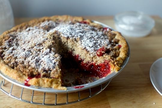 cranberry pie with thick pecan crumble