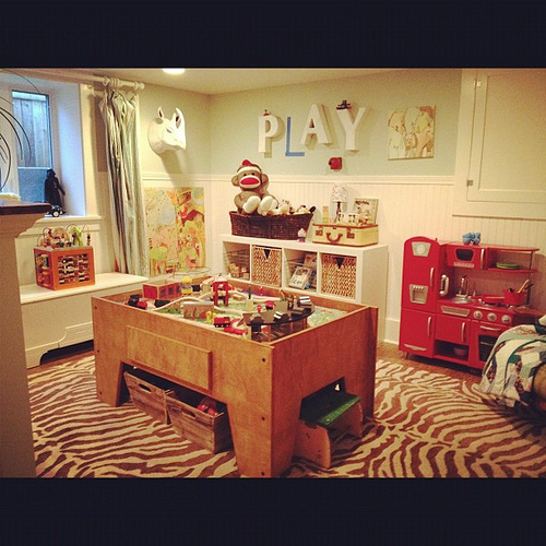 Scored used train play table from a neighbor. Playroom project complete!