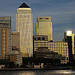 Canary Wharf bathed in golden light