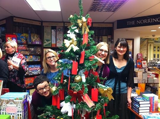 Susie Day, bookseller Rebecca, me and Sally Nicholls with the Giving Tree