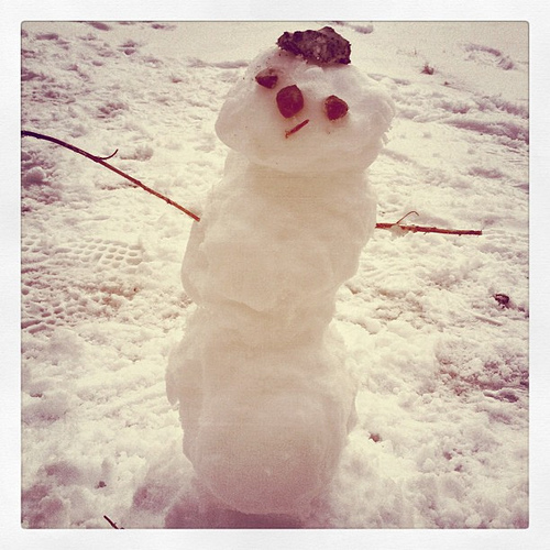 True's first snowman. Adorable.