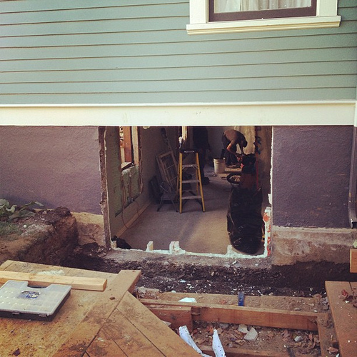 Basement renovations mean giant holes in the wall (soon to be windows!) #houseadventures