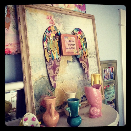 It says "kindness changes everything" new large wall piece from my line with creative co-op. love it so much!