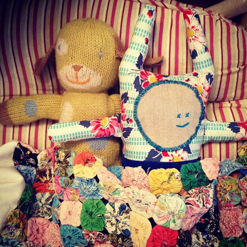 True's beloved sockdog has a new friend in Bleu the sweetest soft monster ever from the etsy shop of @katrinarodabaugh. Love!