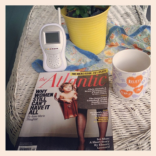 Current scene. Reading really interesting article (mag cover) while baby naps.