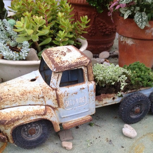 Truck bed as flower bed