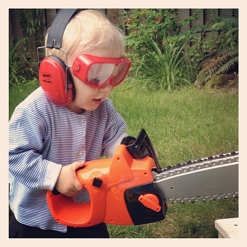 He is seriously crazy about tools. (it's a toy).