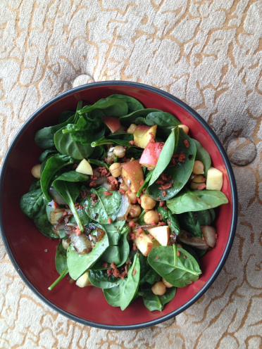 spinach chickpea baco salad