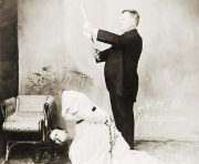 The subject of One Ahead, early 20th century magician David P. Abbott, beheads a lady.