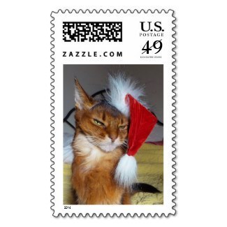 Sparkle's Santa Kitty Somali Cat Postage Stamp