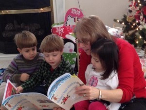 Grammy reading Doonsey to O, Ro, & So 12-26-2013
