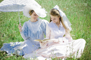 Two beautiful women in vintage dress