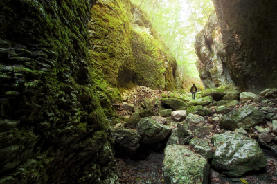 Man walking in gorge