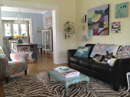 living room view into dining room