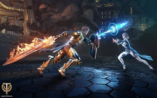 Two player characters do battle in Skyforge