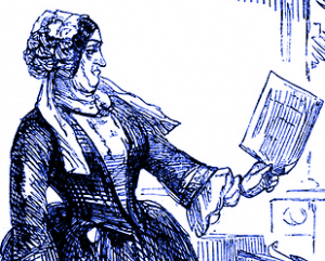 cartoon of a Victorian woman reading a book