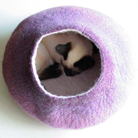 Felted Wool Purple Cat Cave
