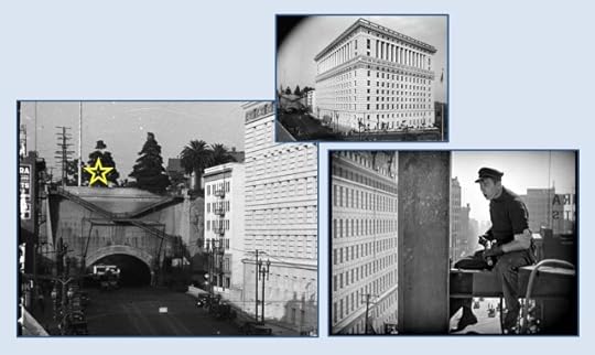 This effect was created by building a simple construction set overlooking the south portal of the Broadway Tunnel. The star marks where the set stood. USC Digital Library