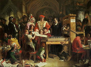 Caxton Showing the First Specimen of His Print...