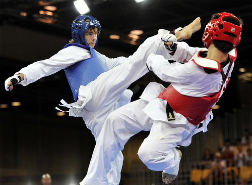 Taekwondo quarter final match in Singapore Youth Olympic Games