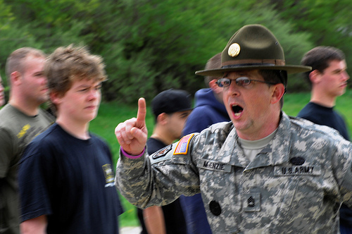 Drill sergeant with new recruits