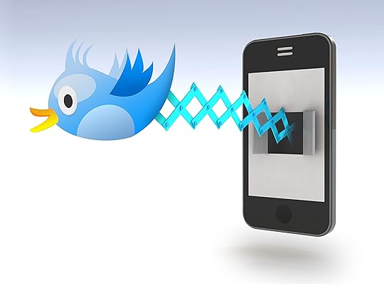 Blue bird tweets and sings on smartphone