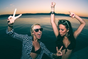 beautiful teenage girls having fun on the beach