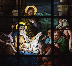 Stained glass Nativity Scene