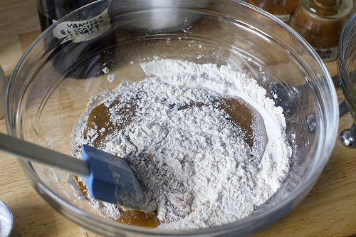 wet into dry ingredients