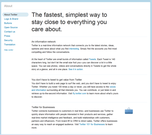 Twitter's "About Us" page now focuses much less on sharing and spreading ideas, going so far as to suggest you don't have to post to be part of Twitter.