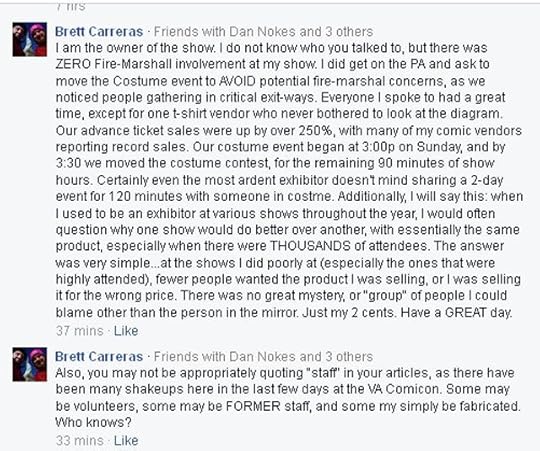 Facebook screengrab from VA Comicon Owner Brett Carreras