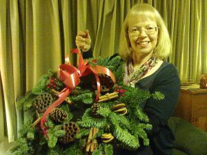 Sheila with Christmas wreath