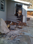 The 2010 Rockfall: Leave the window open--and wall. Note the boulder on left, stopped only by the engine block of the car parked there.