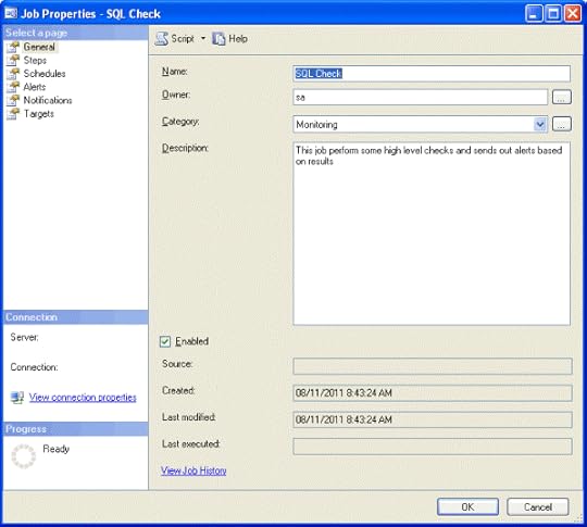 SQL Server Agent Monitoring Job General Tab