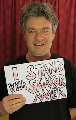 Andy Worthington, in a photo for the We Stand With Shaker campaign.