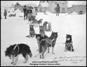 Dogs gear up to haul the U.S. mail on its last sled run between Gambell and Savoonga in 1963.