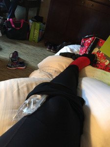 Icing my knee after the race