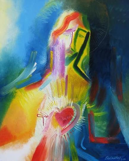 SACRED HEART OF JESUS—The Sacred Heart of Jesus is depicted in a modern painting by Stephen B. Whatley, an expressionist artist based in London. (CNS photo/Stephen B. Whatley)