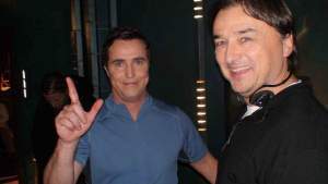 On set with actor Paul McGillion and director Will Waring.