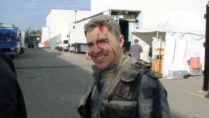 Major Lorne looking the worse for wear.