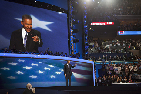 Barack Obama onstage at the Democratic National Convention