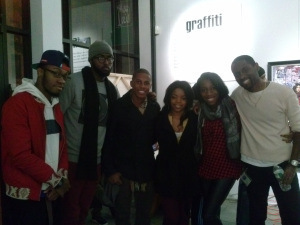 Both Avenue Music Group (left) & Flowered Concrete (right) representatives enjoy TOSY at House of Art Gallery.