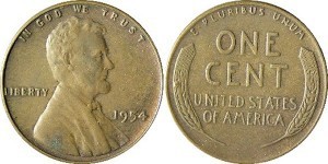 Lincoln head penny, 1954 plain
