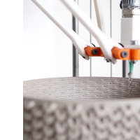 The 3D printer accentuates the 3D printing process by making striking woven designs and textures