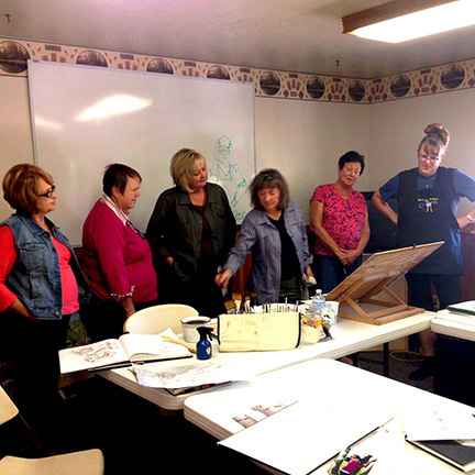 Demonstrating to the group.