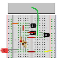 I could have used fewer wires to jump from transistor-to-transistor, but I opted to separate each component instead to make the junctions more clear. See the original circuit schematic for comparison.