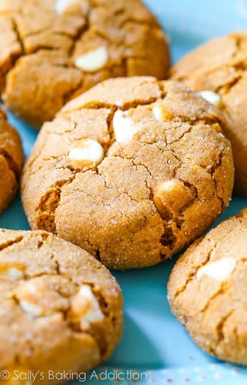Soft and chewy brown sugared molasses cookies with lots of sweet white chocolate chips. One of my favorites!