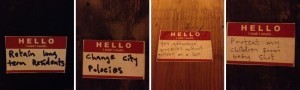 stickers reading 