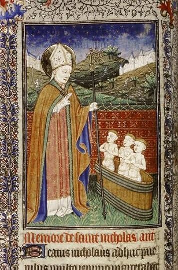 St. Nicholas returns the three boys from the dead, a miracle which made him patron saint of children.